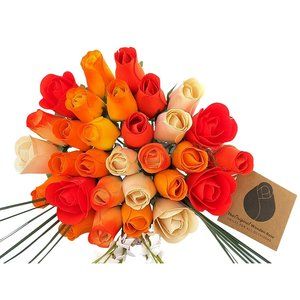 2 Dozen Deluxe Orange Creamsicle Themed Flower Bouquet. The Original Wooden Rose